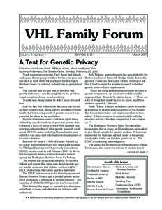 VHL Family Forum Volume 9, Number 1 ISSN[removed]March 2001