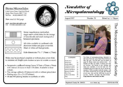 Newsletter of Micropalaeontology August 2007