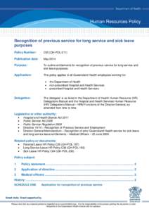 Human Resources Policy  Recognition of previous service for long service and sick leave purposes Policy Number: