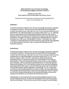 What	
  Archivists	
  Can	
  Learn	
  from	
  Cosmology:	
   The	
  Enduring	
  Paradigm	
  in	
  Einstein’s	
  Universe	
   	
   Anthony	
  Cocciolo,	
  Ed.D.	
   Pratt	
  Institute	
  School	
  of	