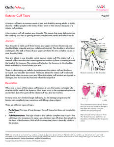 .org Rotator Cuff Tears Page[removed]A rotator cuff tear is a common cause of pain and disability among adults. In 2008,