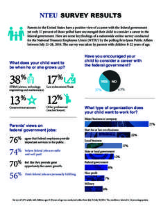 NTEU SURVEY RESULTS Parents in the United States have a positive view of a career with the federal government yet only 37 percent of those polled have encouraged their child to consider a career in the federal government