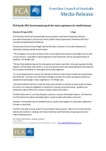 Franchise Council of Australia   Media Release     FCA	backs	WA	Government	push	for	more	openness	in	retail	tenancy