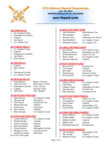 2014 California Lifeguard Championships JULY 25, 2014 HUNTINGTON BEACH STATE, CALIFORNIA junior lifeguard results