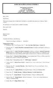 SAINT IGNATIUS LOYOLA WEEKLY Saint Ignatius Loyola School 48 East 84th Street New York, NYFax