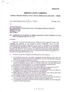 k Speed Post UNIVERSITY GRANTS COMMISSION (Distance Education Bureau, IGNOU Campus, Maidan Garhi, New Delhi[removed])