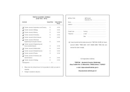   TÜBİTAK ACADEMIC JOURNALS (Order Form[removed]Journals
