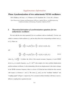 Supplementary Information Phase Synchronization of two anharmonic NEMS oscillators M. H. Matheny, M. Grau, L. G. Villanueva, R. B. Karabalin, M. C. Cross, M. L. Roukes Kavli Nanoscience Institute and Departments of Physi