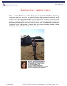 www.bader-c.org  Clinical Research Core – Highlight of the Month BADER is proud of CRC Protocol and Data Management Coordinator Melinda Metzger-Abamukong, also in the Army Reserve. Away from her desk at the Military Pe