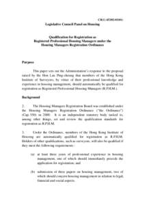 CB[removed])  Legislative Council Panel on Housing Qualification for Registration as Registered Professional Housing Managers under the