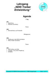 Lehrgang „NDIS Treiber Entwicklung“ Agenda 1.Tag UB1