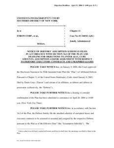 Objection Deadline: April 15, 2004 @ 4:00 p.m. (E.T.)  UNITED STATES BANKRUPTCY COURT SOUTHERN DISTRICT OF NEW YORK -------------------------------------------------------------------x :