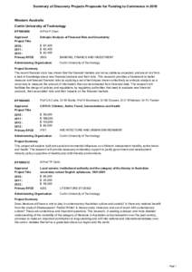 Summary of Discovery Projects Proposals for Funding to Commence inWestern Australia Curtin University of Technology DP1093496