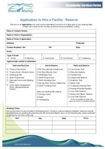 2012 Application to Hire a Facility or Reserve