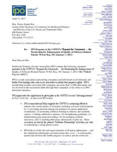 President  April 15, 2013 Hon. Teresa Stanek Rea Acting Under Secretary of Commerce for Intellectual Property and Director of the U.S. Patent and Trademark Office