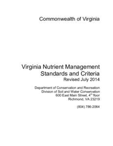 Commonwealth of Virginia  Virginia Nutrient Management Standards and Criteria Revised July 2014