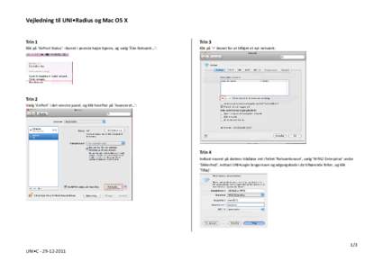 Vejledning til UNI•Radius og Mac OS X  Trin 1 Trin 3