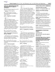 Federal Register / Vol. 78, No[removed]Thursday, July 18, [removed]Rules and Regulations PART 202—PREREGISTRATION AND REGISTRATION OF CLAIMS TO COPYRIGHT 16. The authority citation for part 202 continues to read as follow