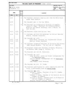 HE WHITE HOUSE  THE DAILY DIARY OF PRESIDENT JIMMY CARTER DATE (MO., Day, Yr.)  dOCATION