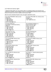 List of Patent and Trademark Agents 1. Registered patent agents who may act before SIPO in proceedings relating to the acquisition and maintenance of patents, industrial designs, trademarks and geographical indications (