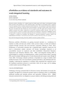 Special Issue: Critical assessment issues in work-integrated learning  ePortfolios as evidence of standards and outcomes in work-integrated learning SONIA FERNS1 JUDE COMFORT