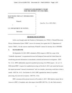 Case 1:15-cvTSC Document 24 FiledPage 1 of 5  UNITED STATES DISTRICT COURT FOR THE DISTRICT OF COLUMBIA  ELECTRONIC PRIVACY INFORMATION