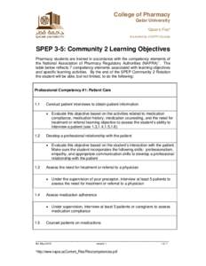 College of Pharmacy Qatar University “Qatar’s First” Accredited by CCAPP (Canada)  SPEP 3-5: Community 2 Learning Objectives