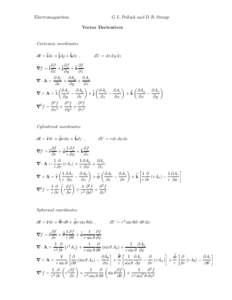 Electromagnetism  G. L. Pollack and D. R. Stump Vector Derivatives  Cartesian coordinates