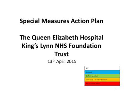 Special Measures Action Plan The Queen Elizabeth Hospital King’s Lynn NHS Foundation Trust 13th April 2015 KEY