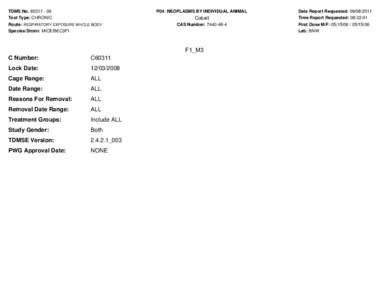 TDMS No[removed]Test Type: CHRONIC P04: NEOPLASMS BY INDIVIDUAL ANIMAL  Cobalt