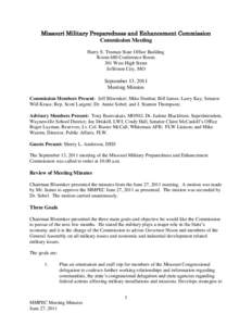 Missouri Military Preparedness and Enhancement Commission Commission Meeting Harry S. Truman State Office Building Room 680 Conference Room 301 West High Street Jefferson City, MO