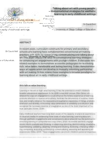 Talking about art with young people: Conversational strategies for aesthetic learning in early childhood settings Dr David Bell University of Otago College of Education