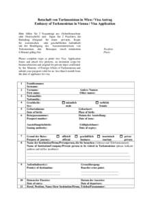 Emdassy of Turkmenistan in Viena / Visa Application