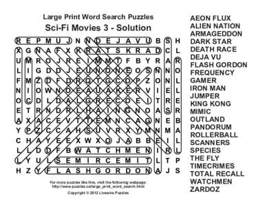 Large Print Word Search Puzzles  Sci-Fi Movies 3 - Solution R X U