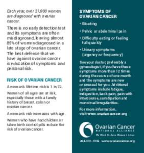 RTT / Gynaecology / Gynaecological cancer / Ovarian cancer / Abdominal pain / Bloating / Ovarian Cancer National Alliance / Ovarian cyst