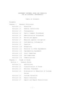 AGREEMENT BETWEEN JAPAN AND MONGOLIA FOR AN ECONOMIC PARTNERSHIP Table of Contents Preamble  Chapter 1