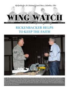 RICKENBACKER HELPS TO KEEP THE FAITH Tech. Sgt. Mark Groves, Aircrew Flight Equipment technician at the 121st Air Refueling Wing, Columbus, Ohio, answers questions about AFE from Dr. James Futrell, pastor of pastoral car