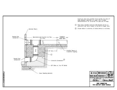 Construct drop and overflow from ductile iron pipe of same diameter specified for sewer main. Provide mechanical joints for all ductile iron pipe and fittings. 1