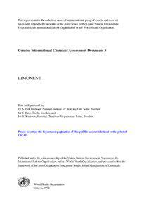 Limonene / Environmental Health Criteria / Concise International Chemical Assessment Document / Orange oil / International Programme on Chemical Safety / Orange / Solvent / Volatile organic compound / International Chemical Safety Card / Chemistry / Flavors / Safety