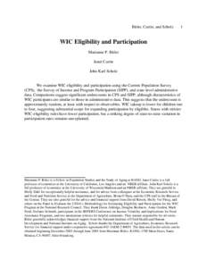 Bitler, Currie, and Scholz  1 WIC Eligibility and Participation Marianne P. Bitler
