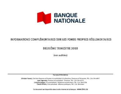 Informations financières complémentaires fonds propres réglementaires T1-2018