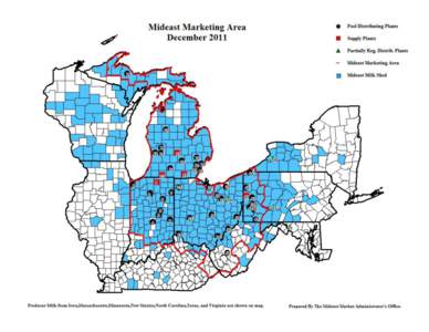 Mideast Marketing Area Plants For December 2011 State Plant  City