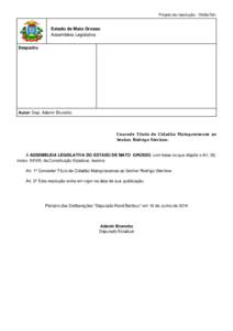 Projeto de resolução - 3fs5w7eh  Estado de Mato Grosso Assembleia Legislativa Despacho