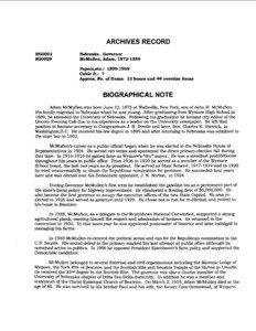 ARCHIVES RECORD Nebraska. Governor McMuUen, Adam, [removed]