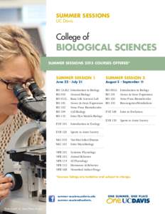 SUMMER SESSIONS UC Davis College of  BIOLOGICAL SCIENCES