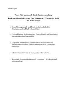 Peter Knoepfel  Neues Führungsmodell für die Bundesverwaltung Reaktion auf das Referat von Theo Haldemann (EFV) aus der Sicht der Politikanalyse