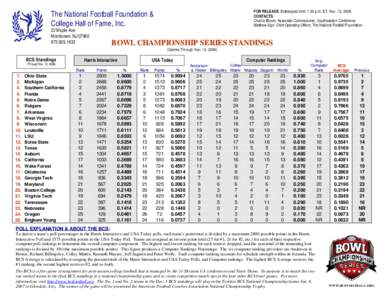 FOR RELEASE: Embargoed Until 7:30 p.m. ET, Nov. 12, 2006 CONTACTS: Charlie Bloom, Associate Commissioner, Southeastern Conference Matthew Sign, Chief Operating Officer, The National Football Foundation  The National Foot