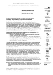 Verein „NEIN zur Initiative des Zürcher Freisinns“ Initiative gegen die Natur – Une initiative contre nature – Iniziativa contro natura Mediencommuniqué Bern/Chur, 8. Juni 2007