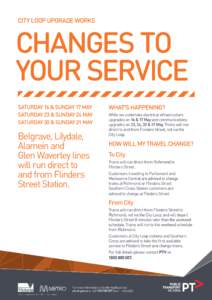 CITY LOOP UPGRADE WORKS  CHANGES TO YOUR SERVICE SATURDAY 16 & SUNDAY 17 MAY SATURDAY 23 & SUNDAY 24 MAY