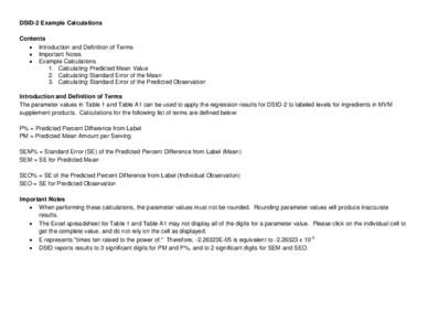 DSID-2 Example Calculations Contents  Introduction and Definition of Terms  Important Notes  Example Calculations 1. Calculating Predicted Mean Value